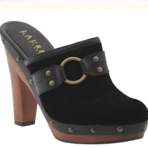 Ralph Lauren Black Suede Clogs Heels